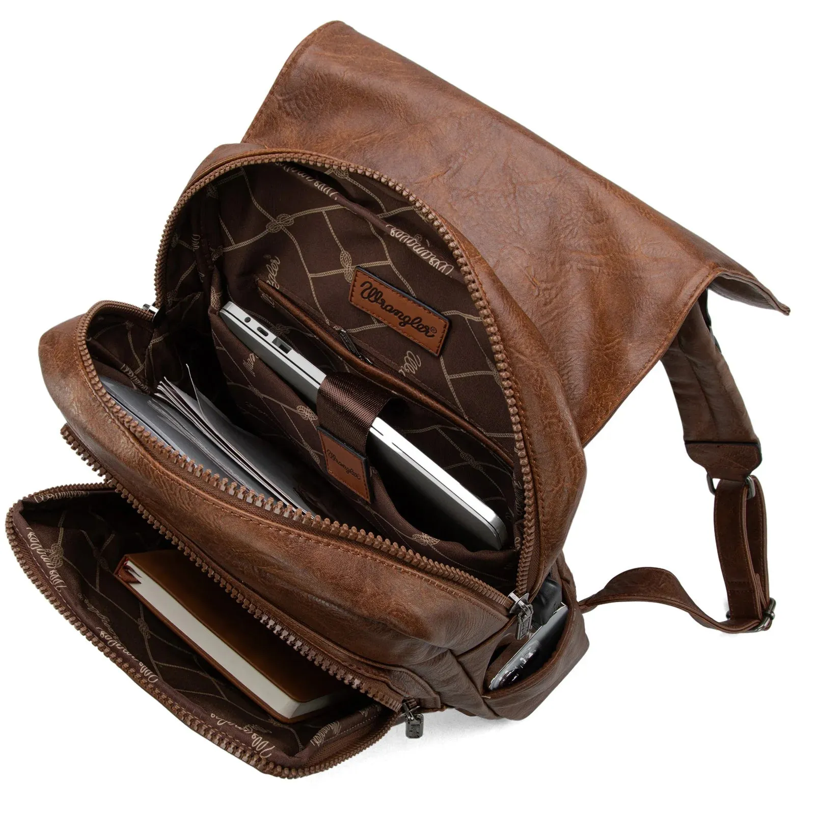 WG98-043 Wrangler Belt Buckle Laptop Backpack - Dark Brown