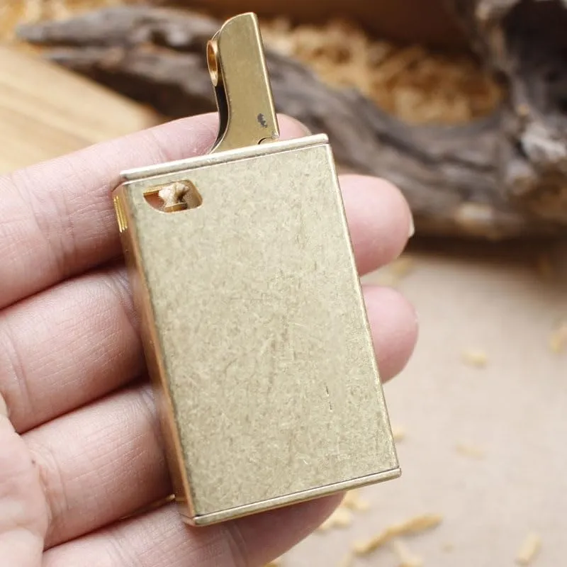 Wheeled Kerosene Lighter, Retro Square Box Shape, with Gift Box, Pure Copper Material, Collectible Decorative Gift