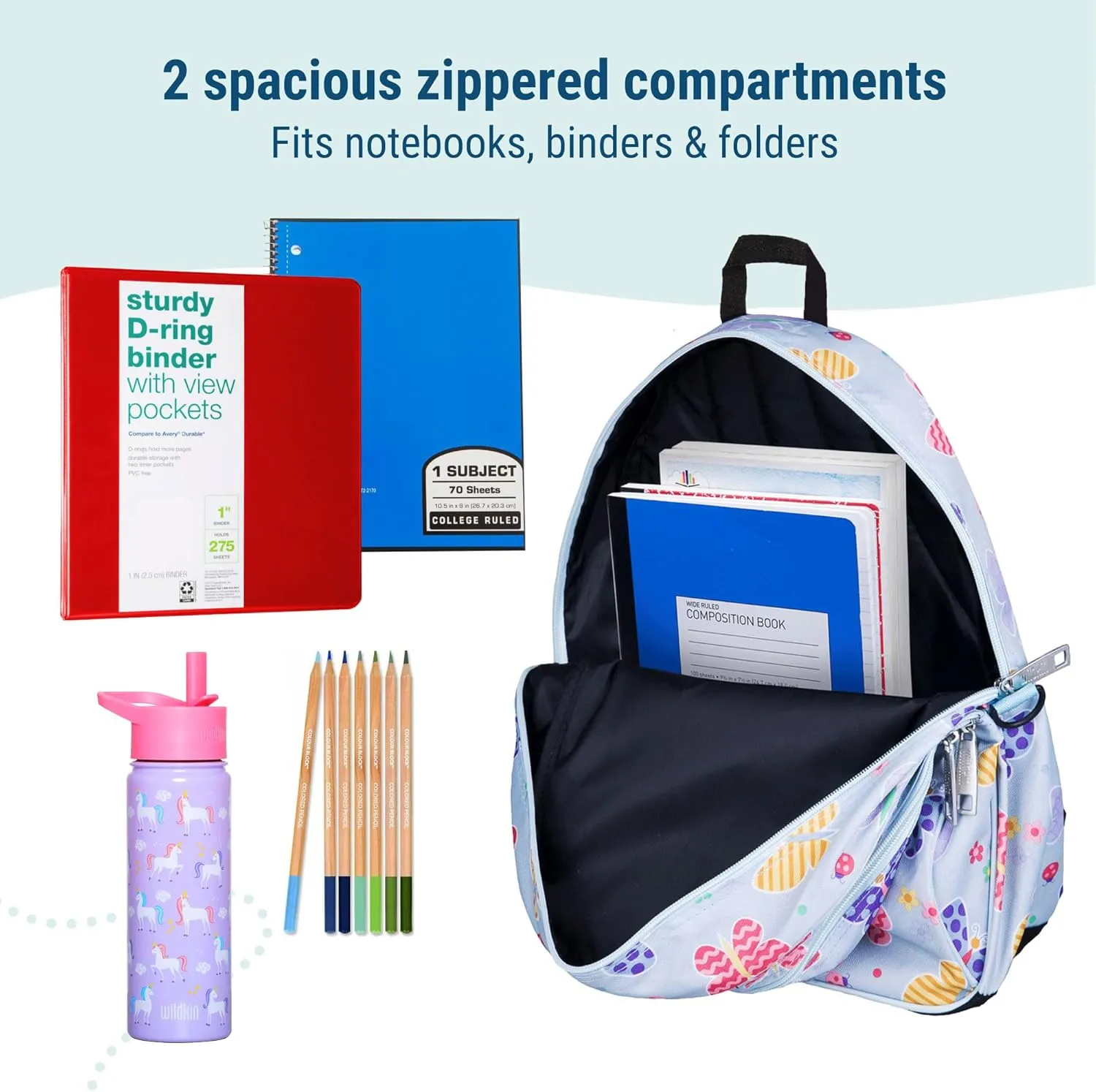 Wildkin 15-inch Kids Backpack – Durable, Padded, Adjustable for School & Travel - Butterfly Garden