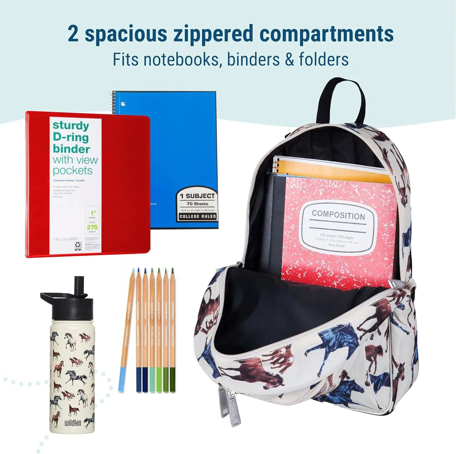 Wildkin 15-inch Kids Backpack – Durable, Padded, Adjustable for School & Travel - Horse Dreams