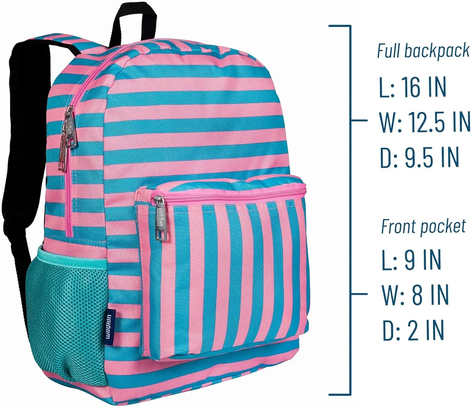 Wildkin 16-inch Kids Backpack – Durable, Padded & Spacious School Bag for Boys & Girls - Pink Stripes
