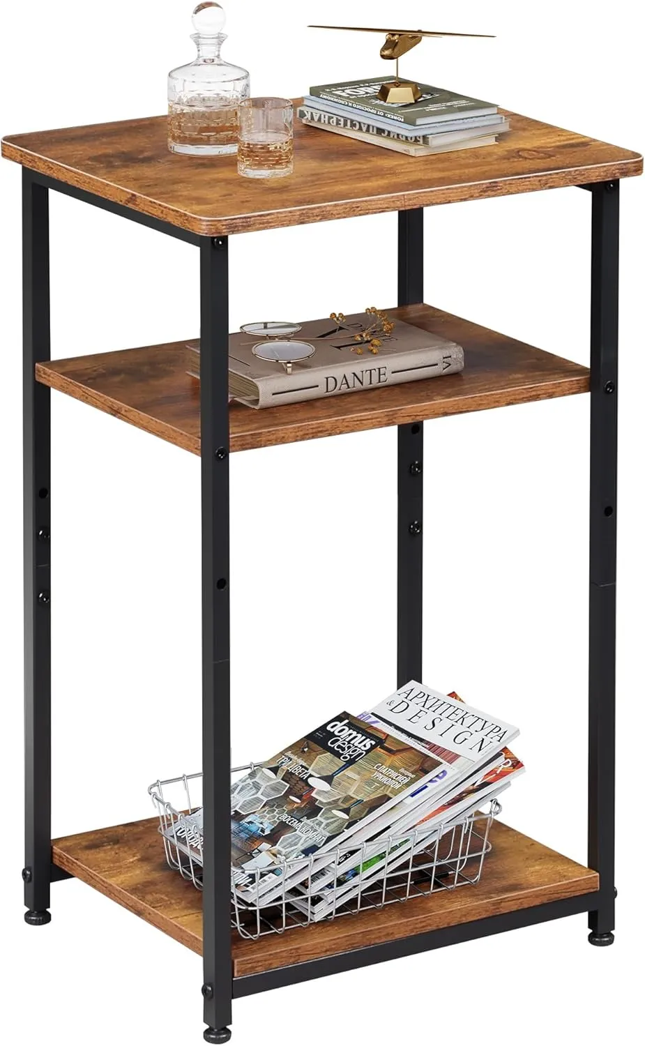 WLIVE End Table, 3-Tier Small Side Tables Living Room, Bedroom, Home Office, Narrow Side Table for Small Spaces, Rustic Brown
