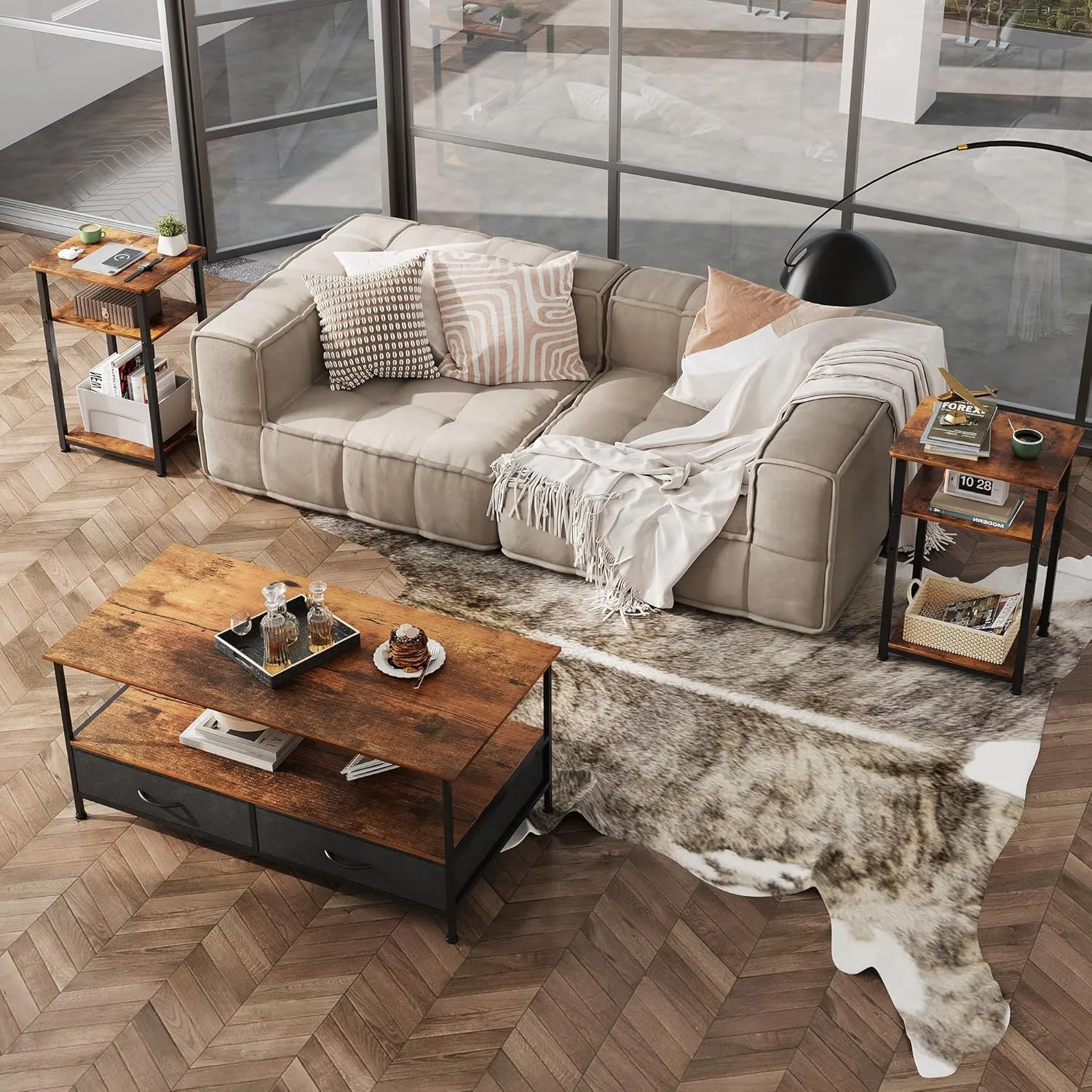WLIVE End Table, 3-Tier Small Side Tables Living Room, Bedroom, Home Office, Narrow Side Table for Small Spaces, Rustic Brown
