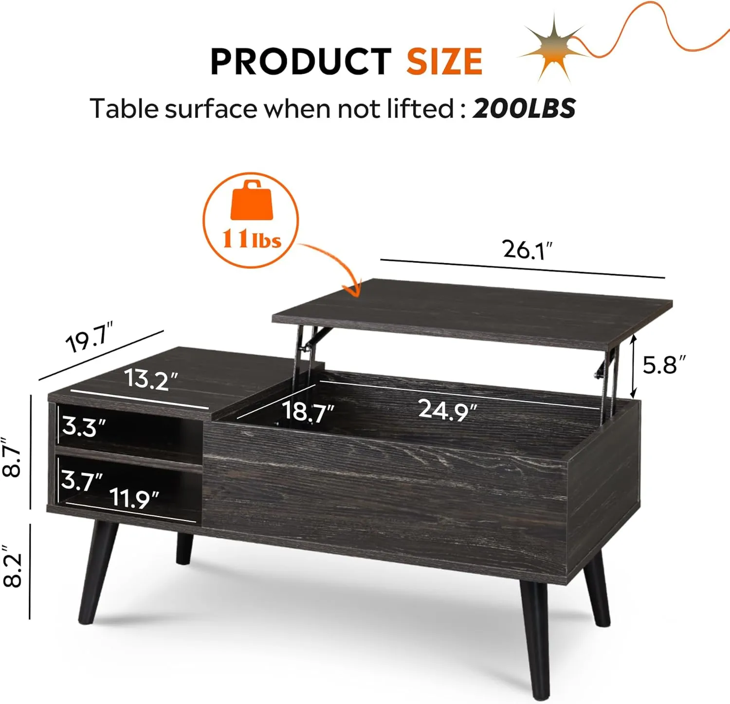 WLIVE Wood Lift Top Coffee Table with Hidden Compartment and Adjustable Storage Shelf, Lift Tabletop Dining Table for Home Living Room, Office, Charcoal Black