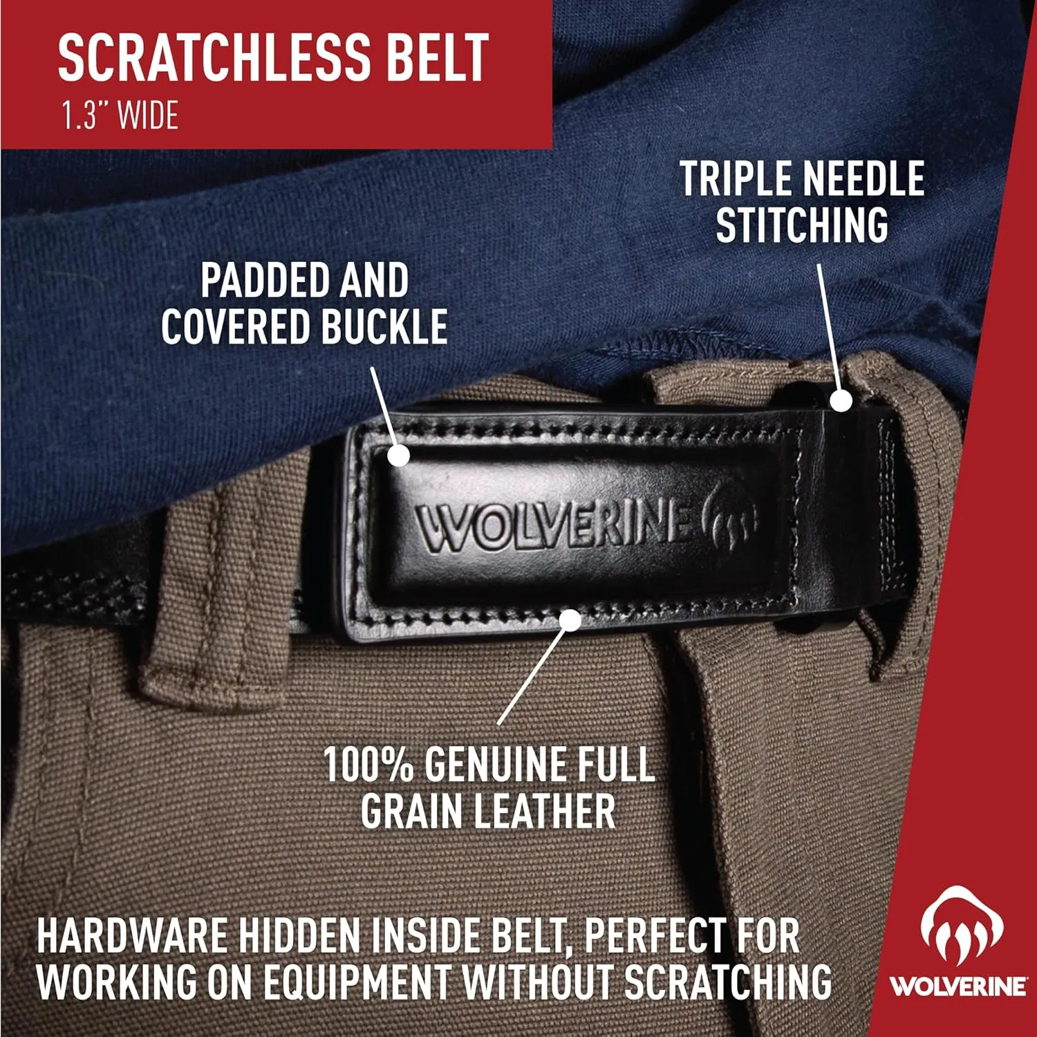 Wolverine mens Full Grain Leather Belt | Heavy Duty | Utility | Tactical | Rugged | Durable | Metal Buckle