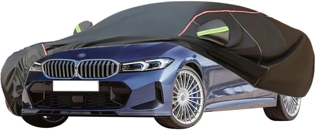 WOLWES Car Cover are Suitable for Alpina B3 Saloon All-Weather Windproof, Snowproof, Rainproof, UV-Protected and Breathable All-Season Universal with Side Door Zip Oxford Cloth Car Cover (Color : Bla