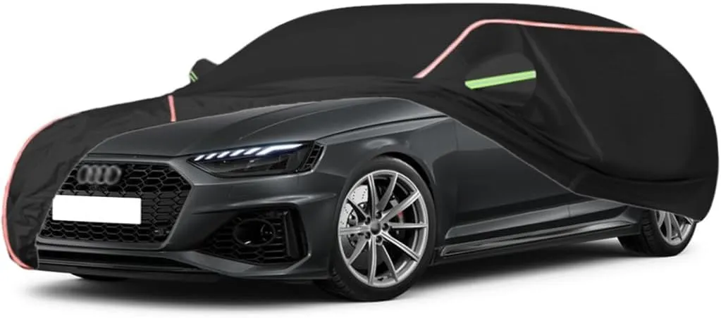 WOLWES Car Cover are Suitable for Audi RS 4 Avant All-Weather Windproof, Snowproof, Rainproof, UV-Protected and Breathable All-Season Universal with Side Door Zip Oxford Cloth Car Cover (Color : Blac