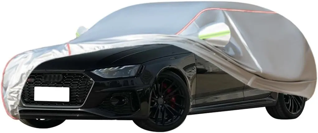 WOLWES Car Cover are Suitable for Audi RS 4 Avant All-Weather Windproof, Snowproof, Rainproof, UV-Protected and Breathable All-Season Universal with Side Door Zip Oxford Cloth Car Cover (Color : Whit