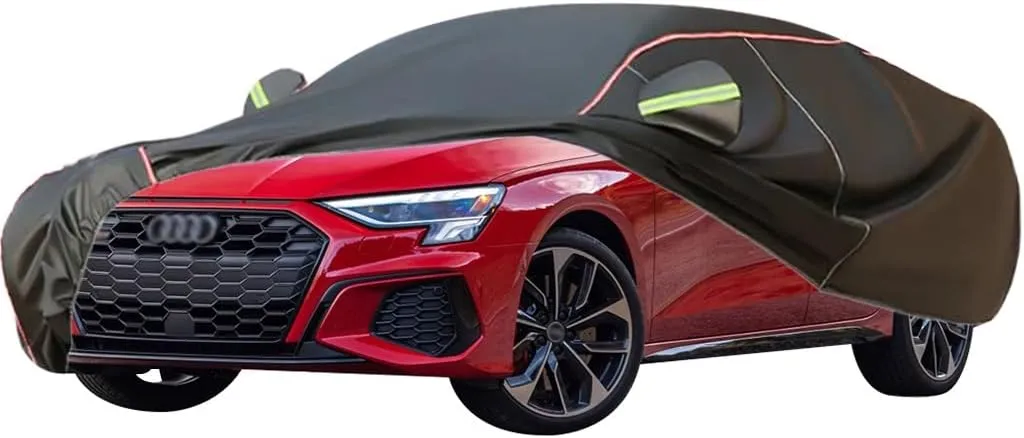 WOLWES Car Cover are Suitable for Audi S3 Saloon All-Weather Windproof, Snowproof, Rainproof, UV-Protected and Breathable All-Season Universal with Side Door Zip Oxford Cloth Car Cover (Color : Black