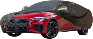 WOLWES Car Cover are Suitable for Audi S3 Saloon All-Weather Windproof, Snowproof, Rainproof, UV-Protected and Breathable All-Season Universal with Side Door Zip Oxford Cloth Car Cover (Color : Black