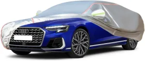 WOLWES Car Cover are Suitable for Audi S8 Saloon All-Weather Windproof, Snowproof, Rainproof, UV-Protected and Breathable All-Season Universal with Side Door Zip Oxford Cloth Car Cover (Color : White