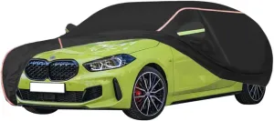 WOLWES Car Cover are Suitable for BMW 1 Series All-Weather Windproof, Snowproof, Rainproof, UV-Protected and Breathable All-Season Universal with Side Door Zip Oxford Cloth Car Cover (Color : Black,