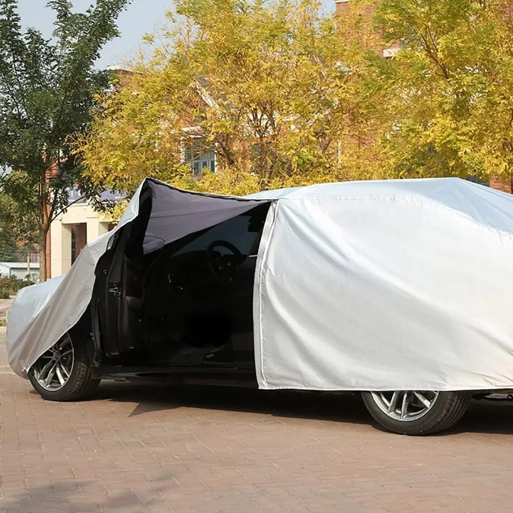 WOLWES Car Cover are Suitable for BMW i4/i4 M50 All-Weather Windproof, Snowproof, Rainproof, UV-Protected and Breathable All-Season Universal with Side Door Zip Oxford Cloth Car Cover (Color : Black