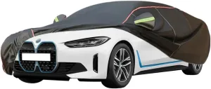 WOLWES Car Cover are Suitable for BMW i4/i4 M50 All-Weather Windproof, Snowproof, Rainproof, UV-Protected and Breathable All-Season Universal with Side Door Zip Oxford Cloth Car Cover (Color : Black