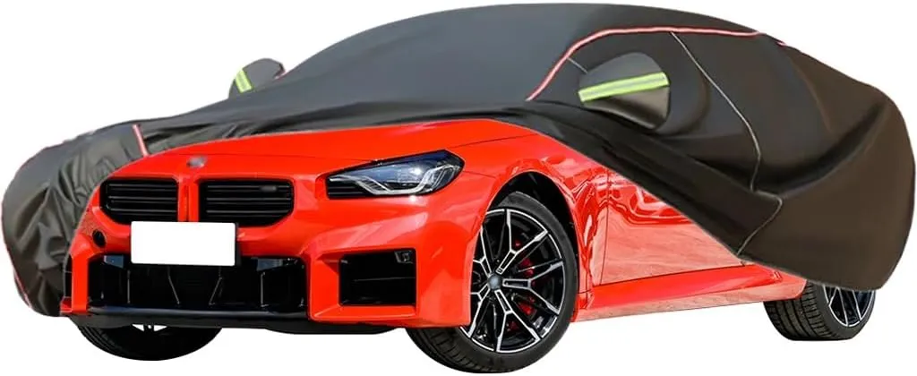 WOLWES Car Cover are Suitable for BMW M2 All-Weather Windproof, Snowproof, Rainproof, UV-Protected and Breathable All-Season Universal with Side Door Zip Oxford Cloth Car Cover (Color : Black)