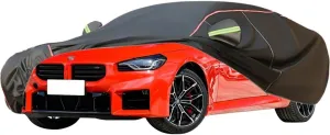 WOLWES Car Cover are Suitable for BMW M2 All-Weather Windproof, Snowproof, Rainproof, UV-Protected and Breathable All-Season Universal with Side Door Zip Oxford Cloth Car Cover (Color : Black)