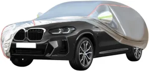 WOLWES Car Cover are Suitable for BMW X4 M40i All-Weather Windproof, Snowproof, Rainproof, UV-Protected and Breathable All-Season Universal with Side Door Zip Oxford Cloth Car Cover (Color : White,