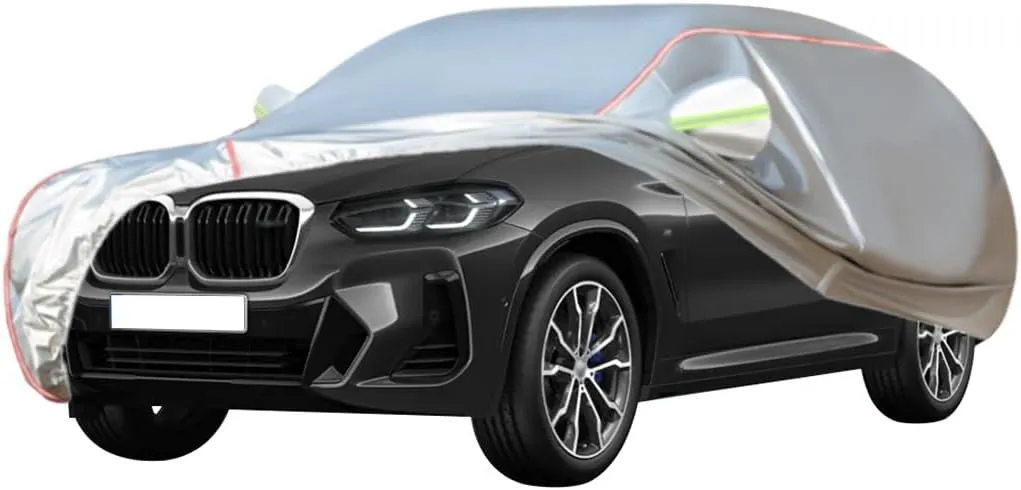 WOLWES Car Cover are Suitable for BMW X4 M40i All-Weather Windproof, Snowproof, Rainproof, UV-Protected and Breathable All-Season Universal with Side Door Zip Oxford Cloth Car Cover (Color : White,