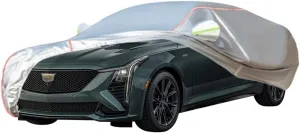 WOLWES Car Cover are Suitable for Cadillac CT5 All-Weather Windproof, Snowproof, Rainproof, UV-Protected and Breathable All-Season Universal with Side Door Zip Oxford Cloth Car Cover (Color : White)