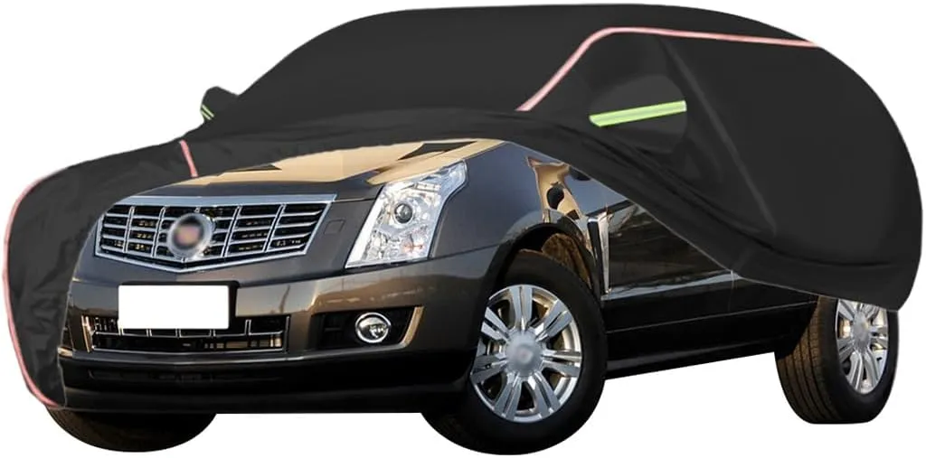 WOLWES Car Cover are Suitable for Cadillac SRX All-Weather Windproof, Snowproof, Rainproof, UV-Protected and Breathable All-Season Universal with Side Door Zip Oxford Cloth Car Cover (Color : Black)