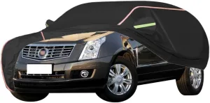 WOLWES Car Cover are Suitable for Cadillac SRX All-Weather Windproof, Snowproof, Rainproof, UV-Protected and Breathable All-Season Universal with Side Door Zip Oxford Cloth Car Cover (Color : Black)