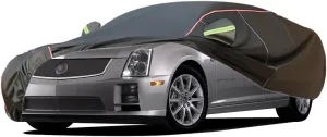 WOLWES Car Cover are Suitable for Cadillac STS All-Weather Windproof, Snowproof, Rainproof, UV-Protected and Breathable All-Season Universal with Side Door Zip Oxford Cloth Car Cover (Color : Black)