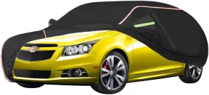 WOLWES Car Cover are Suitable for Chevrolet Cruze Hatchback All-Weather Windproof, Snowproof, Rainproof, UV-Protected and Breathable All-Season Universal with Side Door Zip Oxford Cloth Car Cover (Co