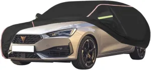 WOLWES Car Cover are Suitable for Cupra Leon/Leon Estate All-Weather Windproof, Snowproof, Rainproof, UV-Protected and Breathable All-Season Universal with Side Door Zip Oxford Cloth Car Cover (Color
