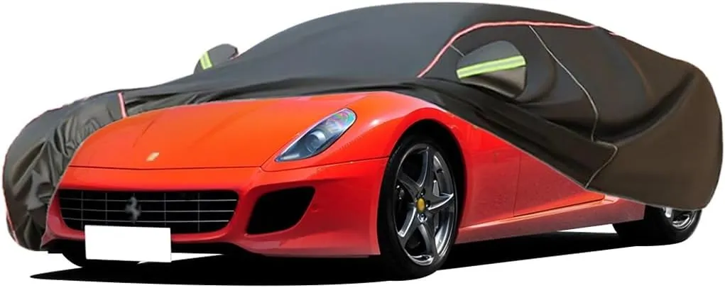 WOLWES Car Cover are Suitable for Ferrari 599 All-Weather Windproof, Snowproof, Rainproof, UV-Protected and Breathable All-Season Universal with Side Door Zip Oxford Cloth Car Cover (Color : Black)