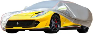 WOLWES Car Cover are Suitable for Ferrari 812 All-Weather Windproof, Snowproof, Rainproof, UV-Protected and Breathable All-Season Universal with Side Door Zip Oxford Cloth Car Cover (Color : White)
