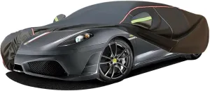 WOLWES Car Cover are Suitable for Ferrari F430 All-Weather Windproof, Snowproof, Rainproof, UV-Protected and Breathable All-Season Universal with Side Door Zip Oxford Cloth Car Cover (Color : Black)
