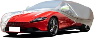 WOLWES Car Cover are Suitable for Ferrari Roma All-Weather Windproof, Snowproof, Rainproof, UV-Protected and Breathable All-Season Universal with Side Door Zip Oxford Cloth Car Cover (Color : White)