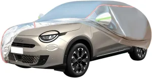 WOLWES Car Cover are Suitable for Fiat 600 All-Weather Windproof, Snowproof, Rainproof, UV-Protected and Breathable All-Season Universal with Side Door Zip Oxford Cloth Car Cover (Color : White)