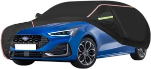 WOLWES Car Cover are Suitable for Ford Focus Hatchback All-Weather Windproof, Snowproof, Rainproof, UV-Protected and Breathable All-Season Universal with Side Door Zip Oxford Cloth Car Cover (Color :
