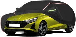 WOLWES Car Cover are Suitable for Hyundai i20 All-Weather Windproof, Snowproof, Rainproof, UV-Protected and Breathable All-Season Universal with Side Door Zip Oxford Cloth Car Cover (Color : Black)