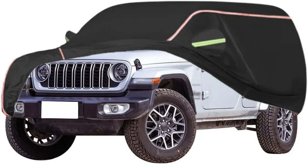WOLWES Car Cover are Suitable for Jeep Wrangler All-Weather Windproof, Snowproof, Rainproof, UV-Protected and Breathable All-Season Universal with Side Door Zip Oxford Cloth Car Cover (Color : Black