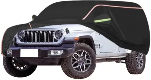 WOLWES Car Cover are Suitable for Jeep Wrangler All-Weather Windproof, Snowproof, Rainproof, UV-Protected and Breathable All-Season Universal with Side Door Zip Oxford Cloth Car Cover (Color : Black