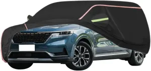 WOLWES Car Cover are Suitable for Kia Carnival All-Weather Windproof, Snowproof, Rainproof, UV-Protected and Breathable All-Season Universal with Side Door Zip Oxford Cloth Car Cover (Color : Black)