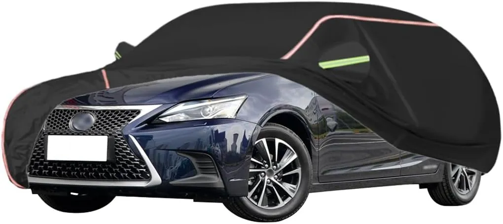 WOLWES Car Cover are Suitable for Lexus CT 200h All-Weather Windproof, Snowproof, Rainproof, UV-Protected and Breathable All-Season Universal with Side Door Zip Oxford Cloth Car Cover (Color : Black