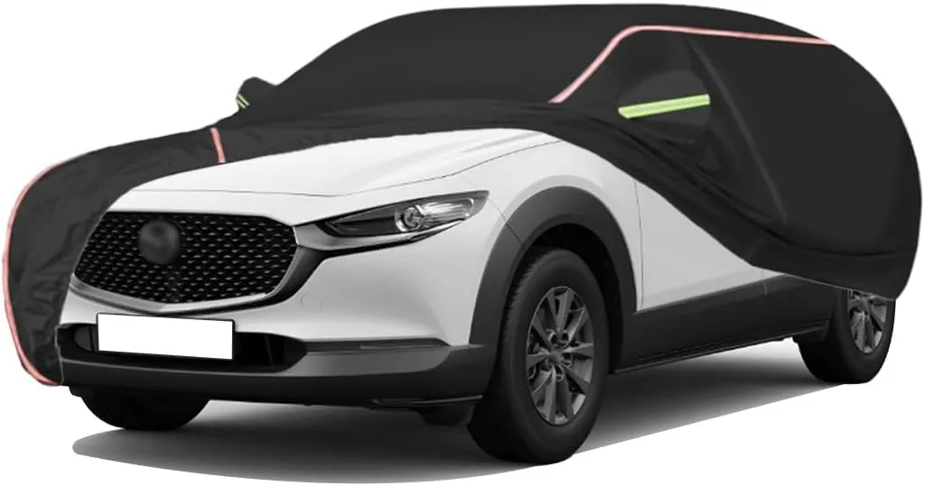 WOLWES Car Cover are Suitable for Mazda CX-30 All-Weather Windproof, Snowproof, Rainproof, UV-Protected and Breathable All-Season Universal with Side Door Zip Oxford Cloth Car Cover (Color : Black,