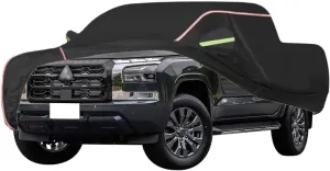 WOLWES Car Cover are Suitable for Mitsubishi L200 All-Weather Windproof, Snowproof, Rainproof, UV-Protected and Breathable All-Season Universal with Side Door Zip Oxford Cloth Car Cover (Color : Blac