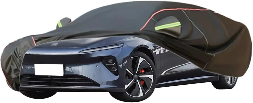WOLWES Car Cover are Suitable for NIO ET7 All-Weather Windproof, Snowproof, Rainproof, UV-Protected and Breathable All-Season Universal with Side Door Zip Oxford Cloth Car Cover (Color : Black)