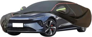 WOLWES Car Cover are Suitable for NIO ET7 All-Weather Windproof, Snowproof, Rainproof, UV-Protected and Breathable All-Season Universal with Side Door Zip Oxford Cloth Car Cover (Color : Black)