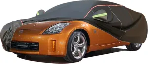 WOLWES Car Cover are Suitable for Nissan 350Z All-Weather Windproof, Snowproof, Rainproof, UV-Protected and Breathable All-Season Universal with Side Door Zip Oxford Cloth Car Cover (Color : Black)