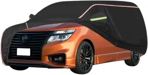 WOLWES Car Cover are Suitable for Nissan Elgrand All-Weather Windproof, Snowproof, Rainproof, UV-Protected and Breathable All-Season Universal with Side Door Zip Oxford Cloth Car Cover (Color : Black