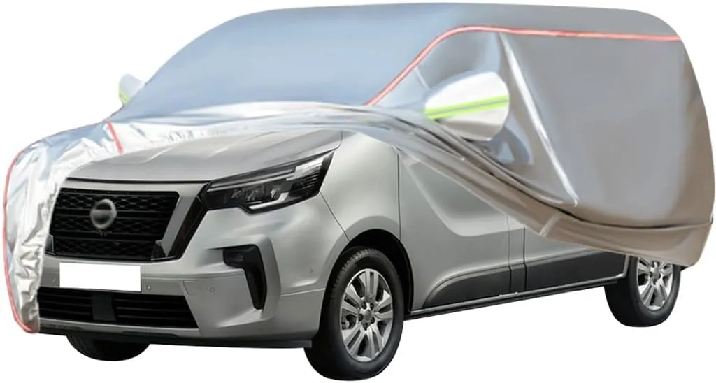 WOLWES Car Cover are Suitable for Nissan NV300 DCI/Acenta/Tekna All-Weather Windproof, Snowproof, Rainproof, UV-Protected and Breathable All-Season Universal with Side Door Zip Oxford Cloth Car Cover