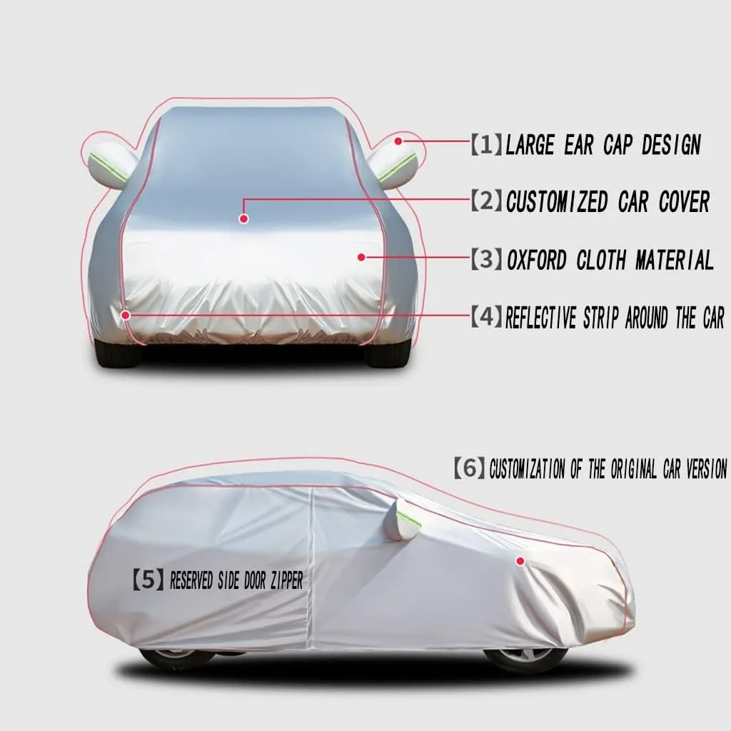 WOLWES Car Cover are Suitable for Nissan Pulsar All-Weather Windproof, Snowproof, Rainproof, UV-Protected and Breathable All-Season Universal with Side Door Zip Oxford Cloth Car Cover (Color : White