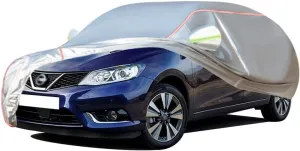 WOLWES Car Cover are Suitable for Nissan Pulsar All-Weather Windproof, Snowproof, Rainproof, UV-Protected and Breathable All-Season Universal with Side Door Zip Oxford Cloth Car Cover (Color : White