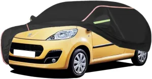 WOLWES Car Cover are Suitable for Peugeot 107 3 Door/5 Door All-Weather Windproof, Snowproof, Rainproof, UV-Protected and Breathable All-Season Universal with Side Door Zip Oxford Cloth Car Cover (Co