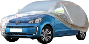 WOLWES Car Cover are Suitable for Volkswagen e-up! All-Weather Windproof, Snowproof, Rainproof, UV-Protected and Breathable All-Season Universal with Side Door Zip Oxford Cloth Car Cover (Color : WHI